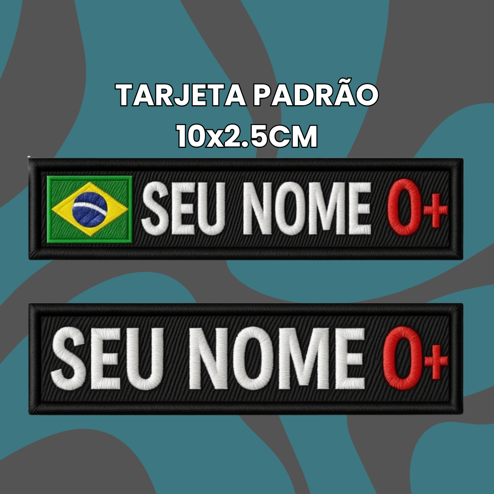 Kit 2 tarjetas Tarja Patch Bordado Nome Tipo Sanguíneo Seu Texto Tag Identificação Broche sutache