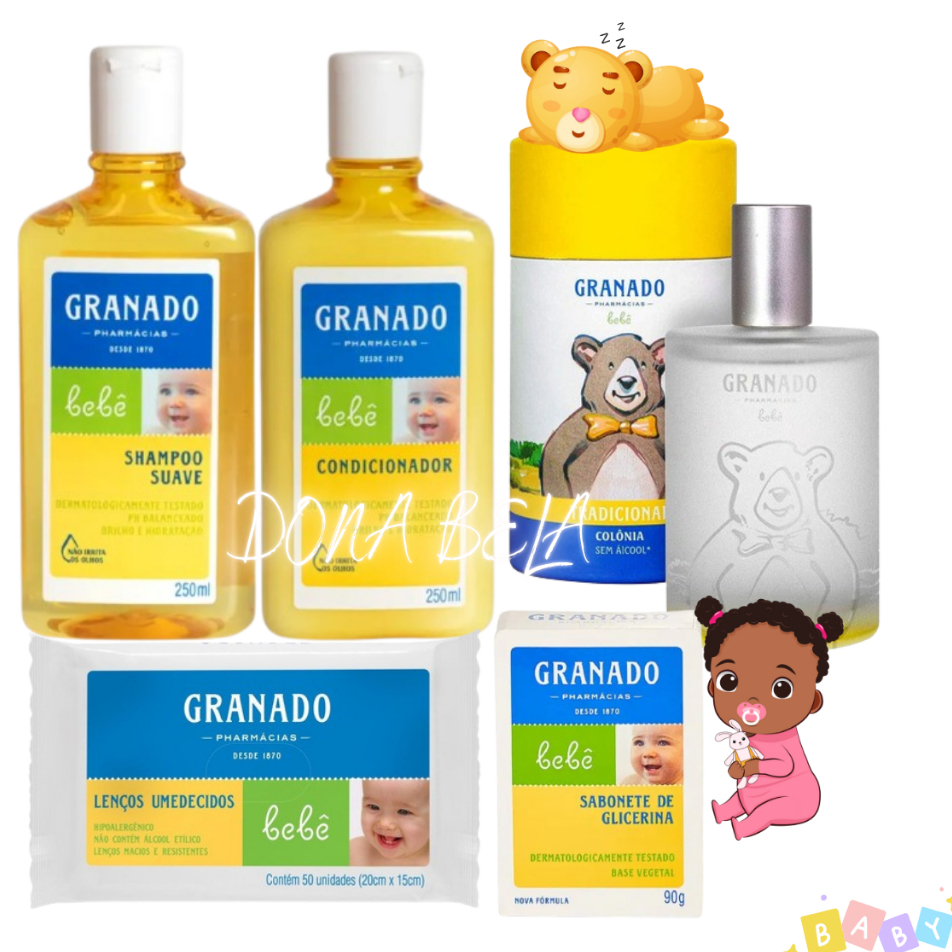 kit Granado Bebê shampoo + condicionador + Colônia + Sabonetes e Lenços umedecidos