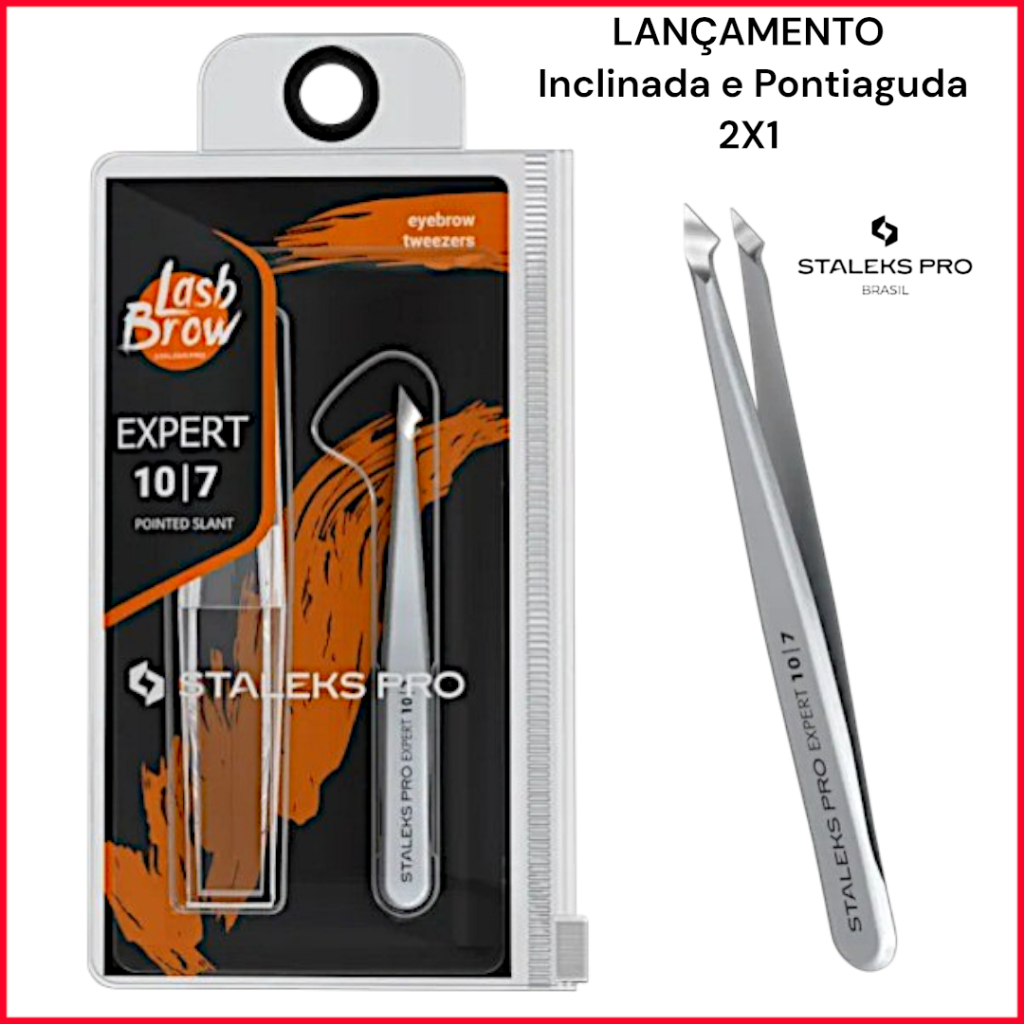 Lançamento Pinça de Sobrancelha 10-7 - Staleks Pro - Inclinada e Pontiaguda - Série Expert 10 em Oferta na Shopee