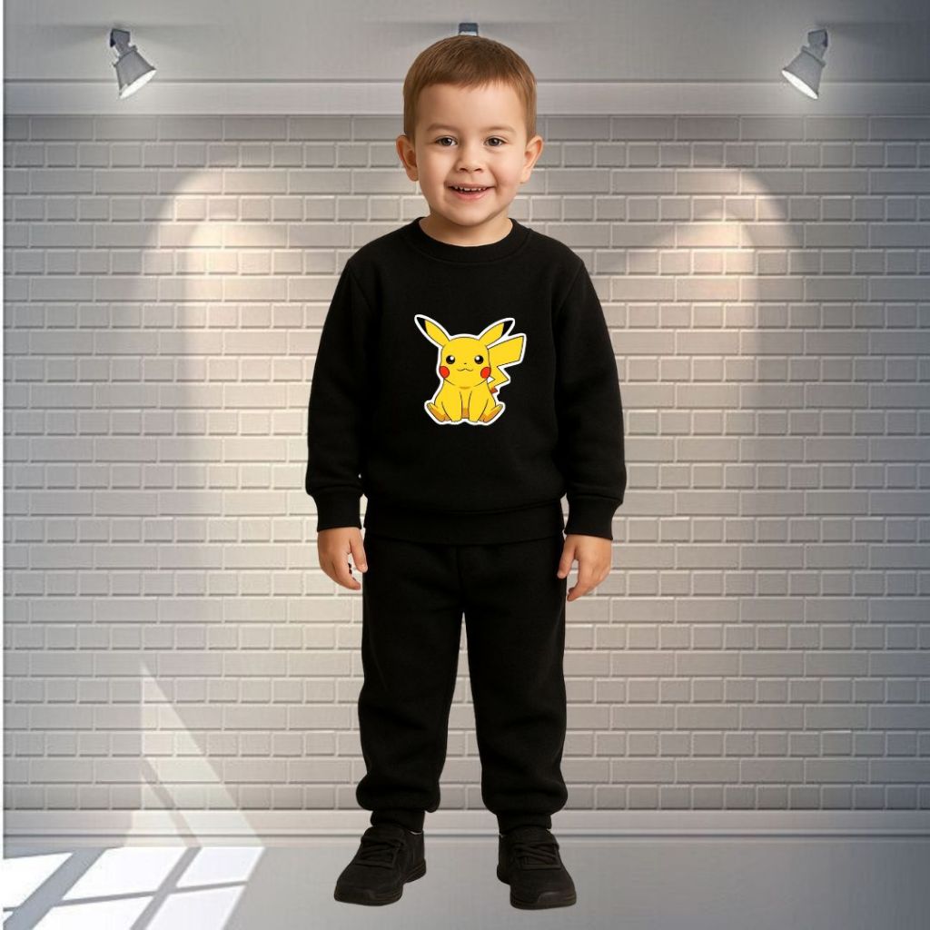 Conjunto Infantil Abrigo Para Menino Menina Calça moletom + Blusa De Frio Flanelada Pikachu Pokemon