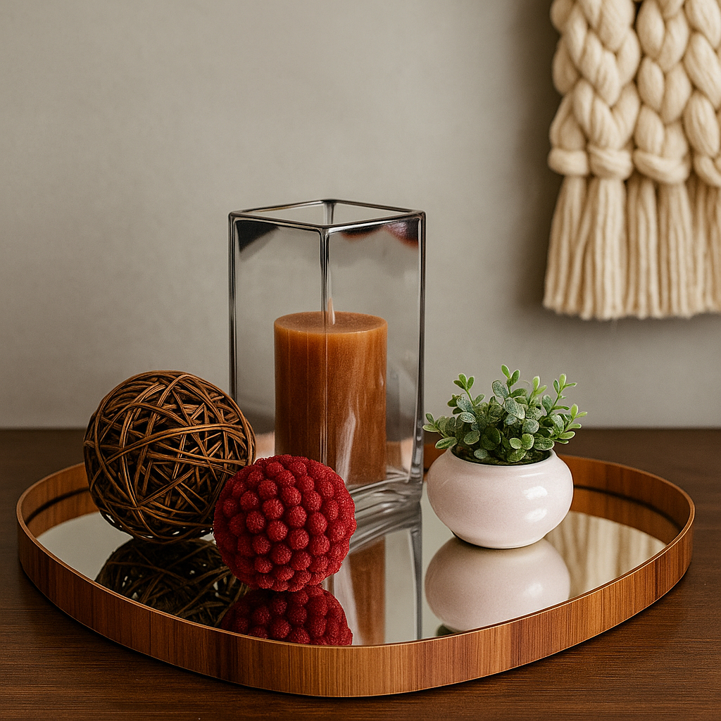 Bandeja Decorativa Madri 63x38 Com Espelho Para Decoração Sala Quarto Banheiro MDF Madeira...