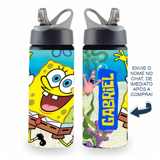 Garrafa de Alumínio Bob Esponja 600ml Personalizada Com Nome