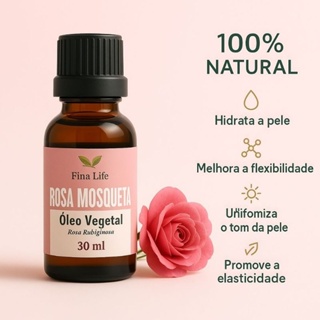 oleo vegetal rosa mosqueta 30ml 100% puro fina life em Oferta na Shopee