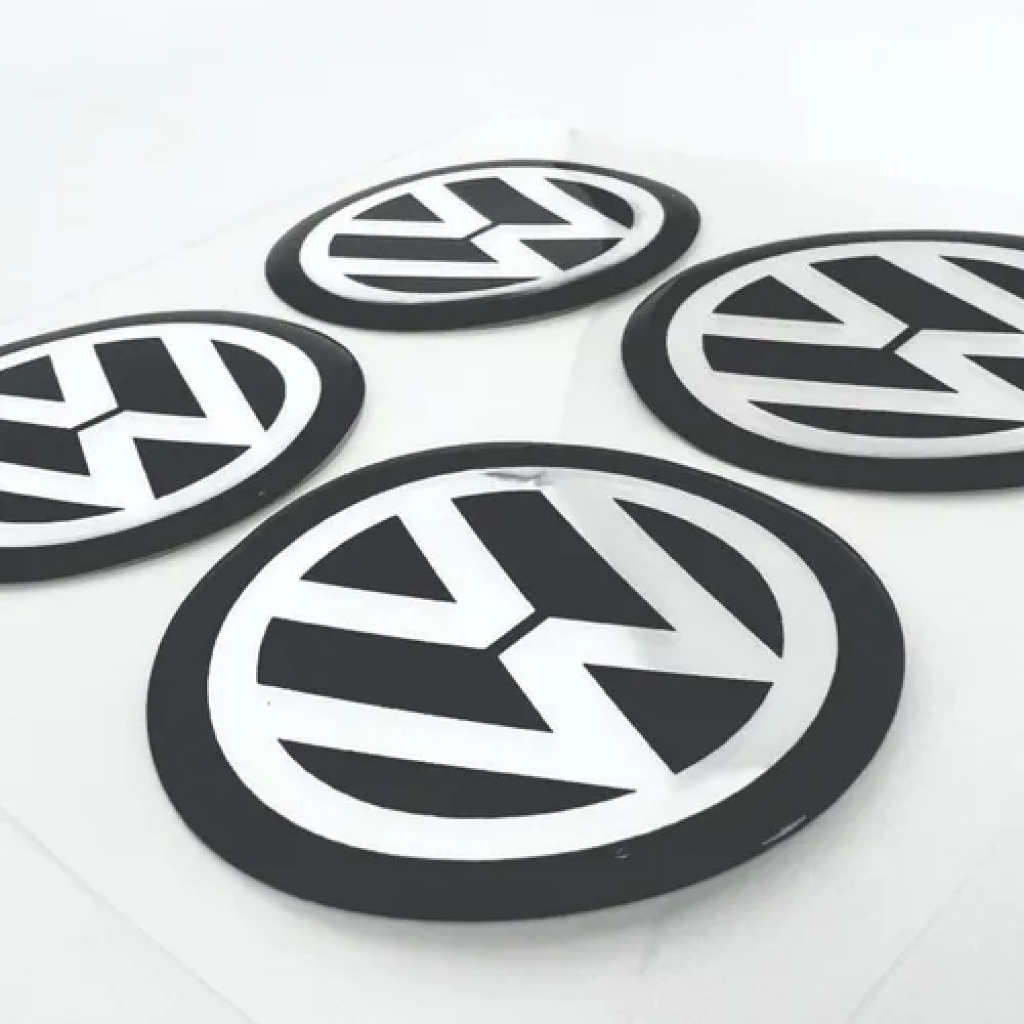 Jogo 4 Peças Emblemas Botons Adesivos Resinados Rodas Calotas 48mm Volkswagen Logo Gol Polo Fox Jetta Voyage Up Saveiro