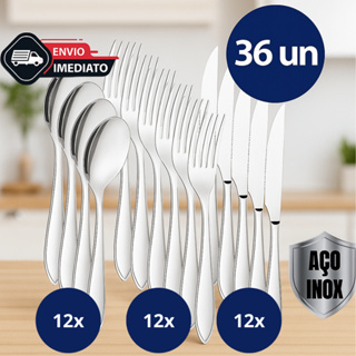 Jogo de 36 talheres Aço Inox Faca com corte Garfos de Mesa Colheres Para Cozinha e Restaurantes em Oferta na Shopee