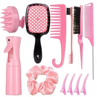 12pcs Escova Para Cabelos Cacheados Natural Curvo Rattail Pente Conjunto Ferramentas De Salão De Cabeleireiro