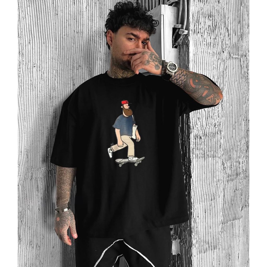 Camiseta oversized plus size Aftersoul skater cartoon streetwear 100% algodão