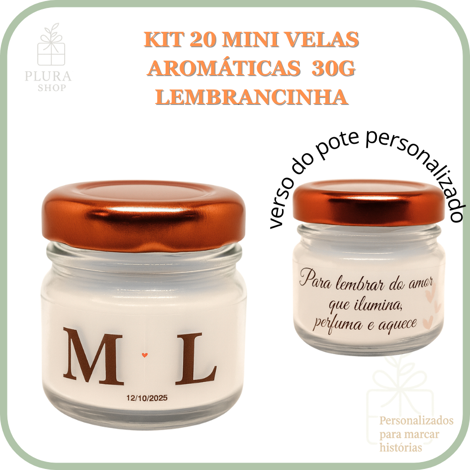 Kit 20 Mini Velas Aromáticas Lembrancinha Casamento Batizado Aniversário Formatura Maternidade Personalizada 30g
