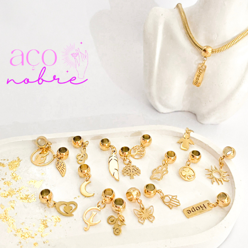 Berloques Aço Inox Douradas Pingentes Diversos Coração Animais Bike Arvoré Da Vida Trevo Da Sorte em Oferta na Shopee