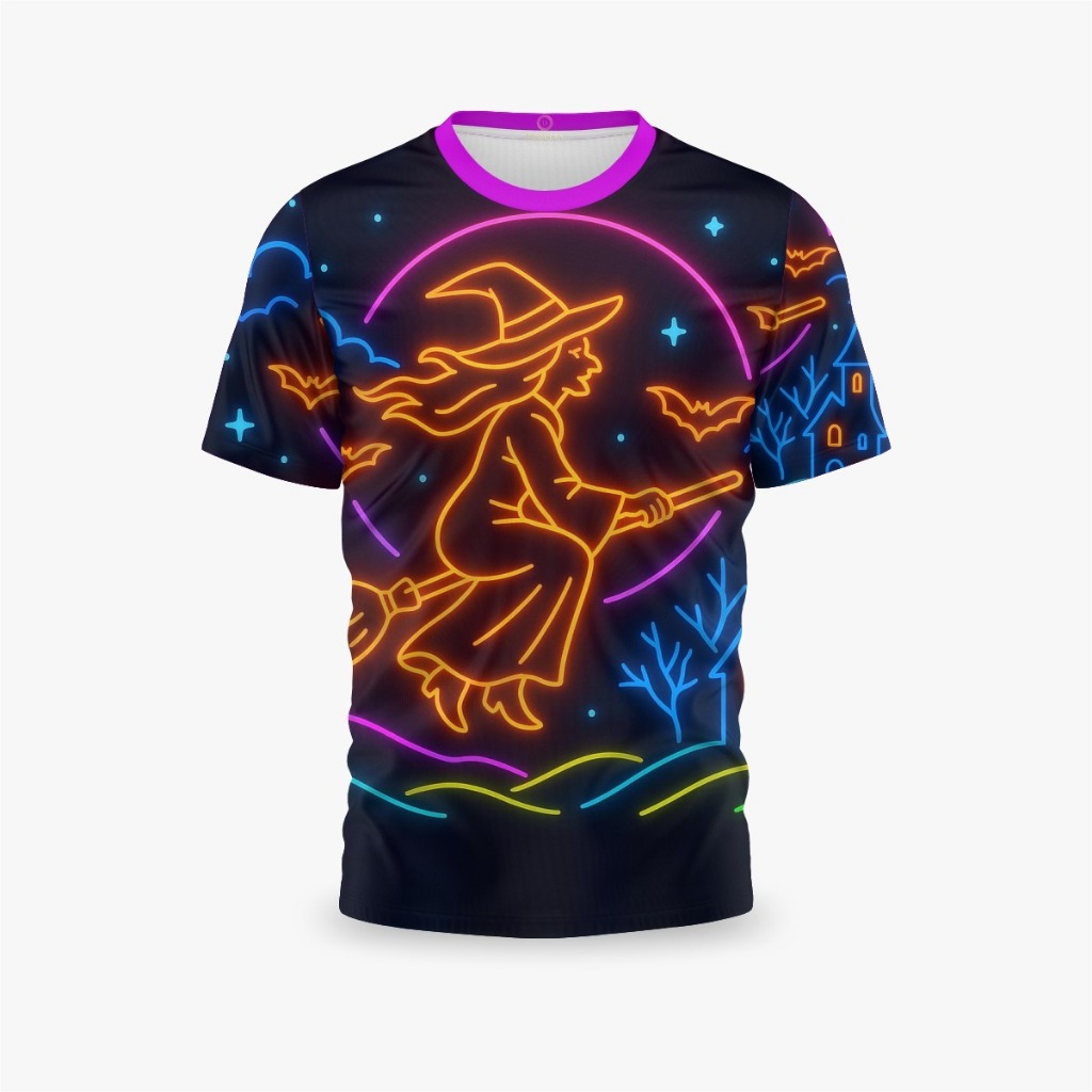 Camisa Camiseta Bruxa Feitiço Halloween Neon Brilha Unissex