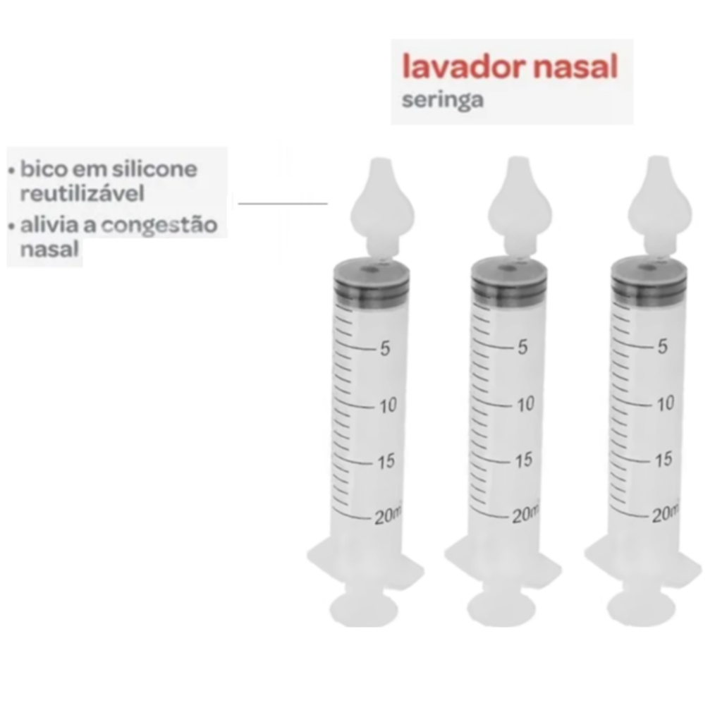Kit de Seringas 20 ML Para Lavagem Limpeza Higiene Nasal com Bico de Silicone Infantil e Adulto — imagem 2 de 2