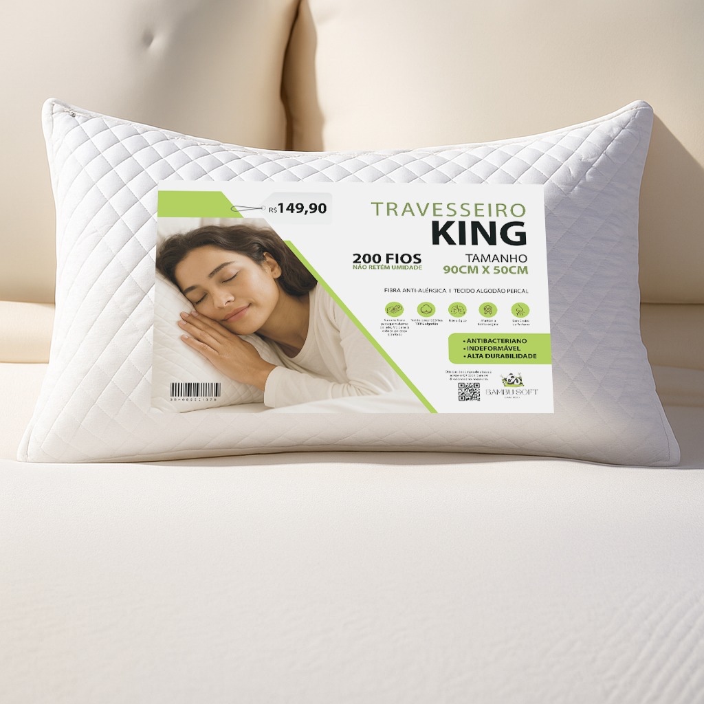 Travesseiro King Toque De Pluma Firme 90x50 Grande E Cheinho Tecido 180 Fios