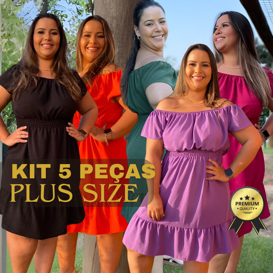Kit 5 Vestidos Plus Size Midi Feminino Moda Evangelica Ciganinha Ombro a Ombro Tecido Duna Gestante