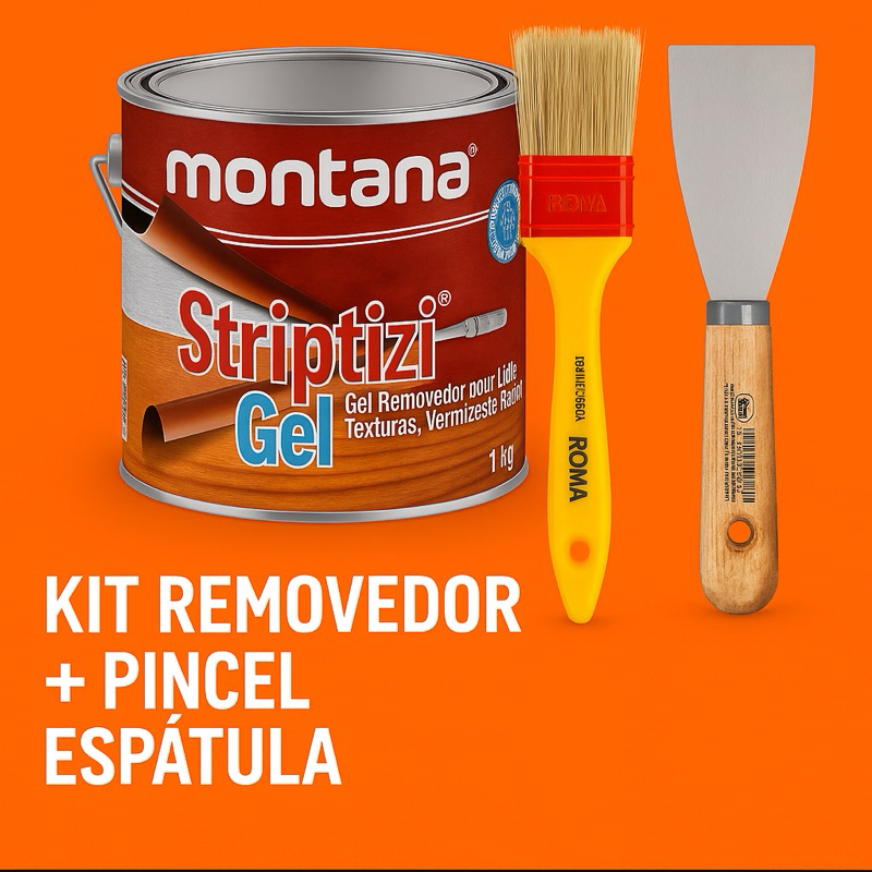 Kit Removedor Striptizi Gel 1kg Montana + Pincel + Espátula