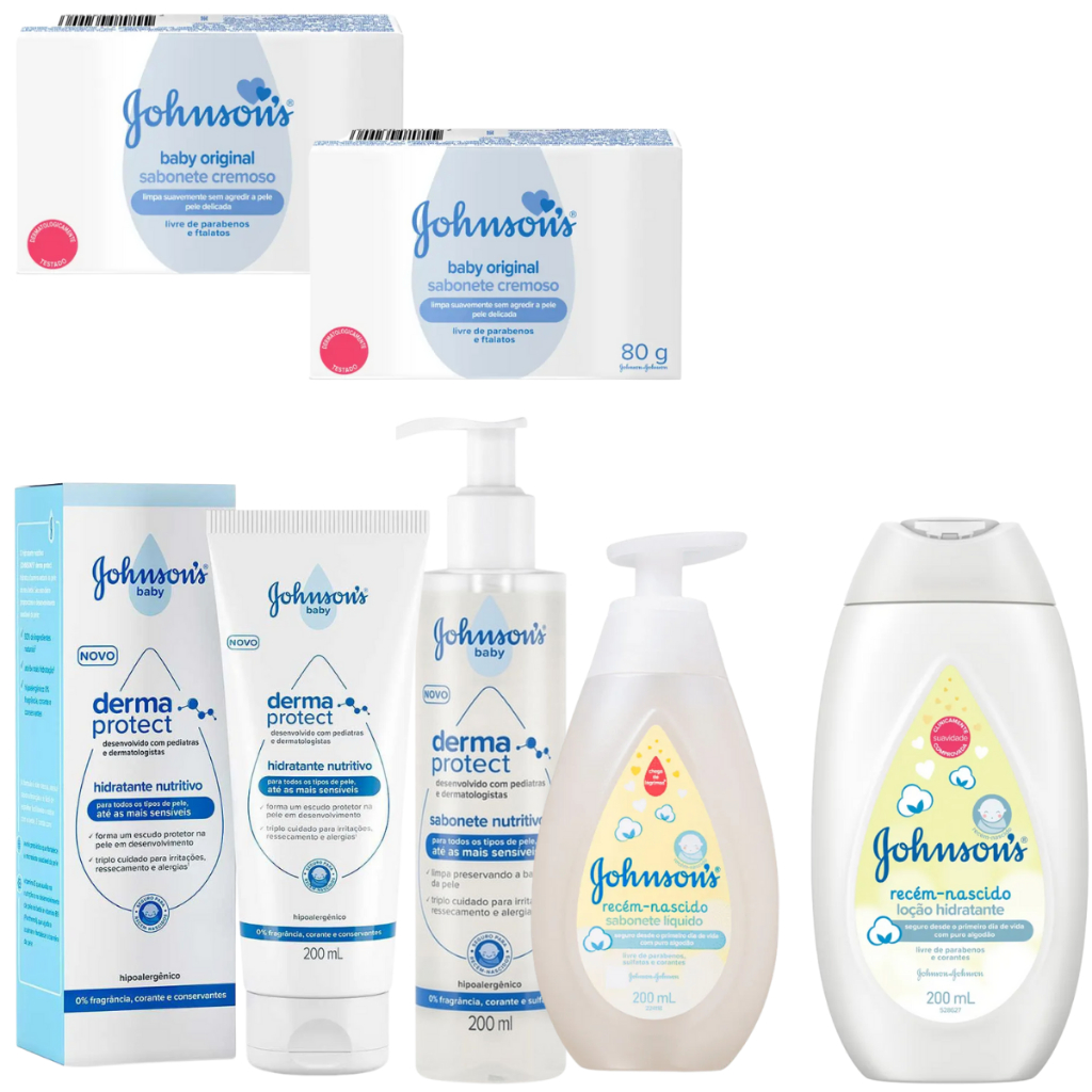 Kit Johnson’s Baby Cuidados Completos Derma Protect + Recém-Nascido + Sabonete Original