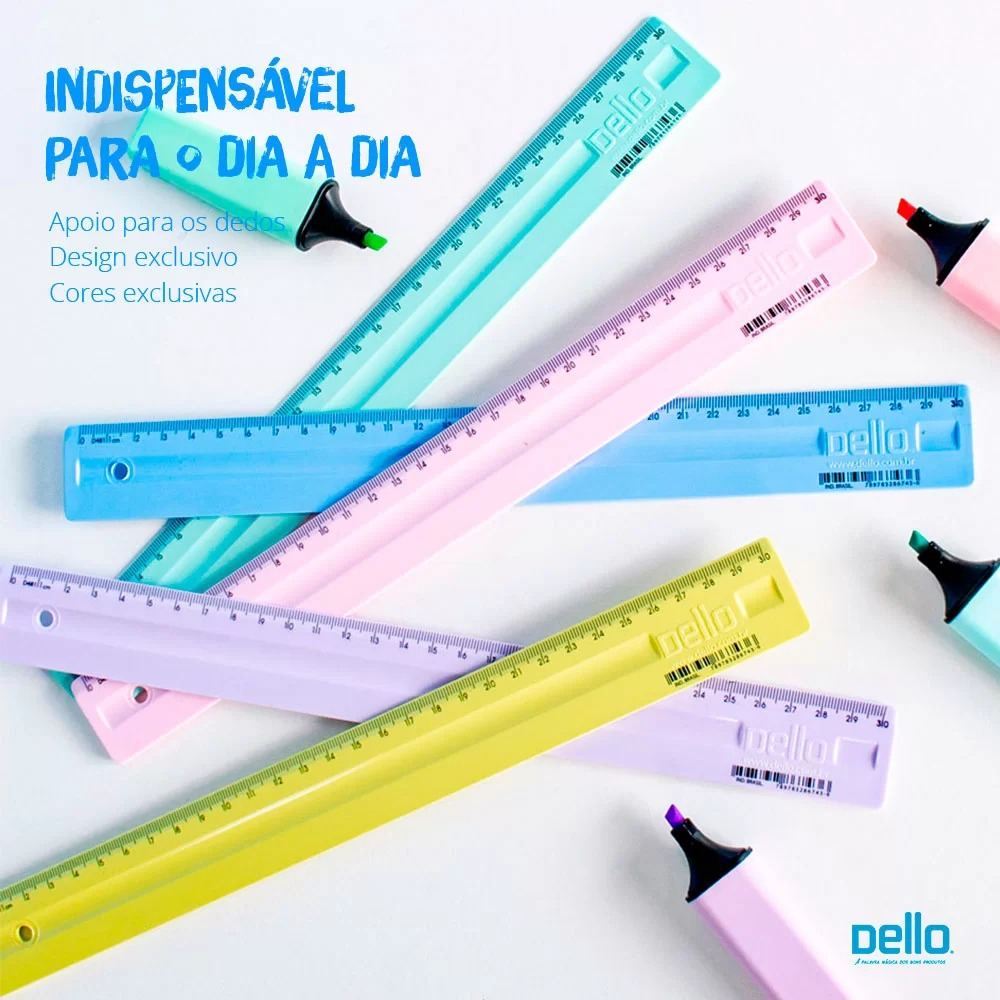 Régua de 30 cm Dello Tom Pastel Serena / Escolar / Escritório / Papelaria em Oferta na Shopee