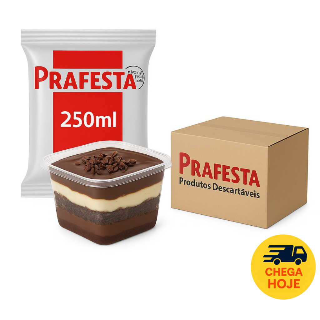 Prafesta 250ml – 40 Potes Quadrados c/ Tampa | Marmitaria, Doces,Vai ao Freezer e Micro-ondas