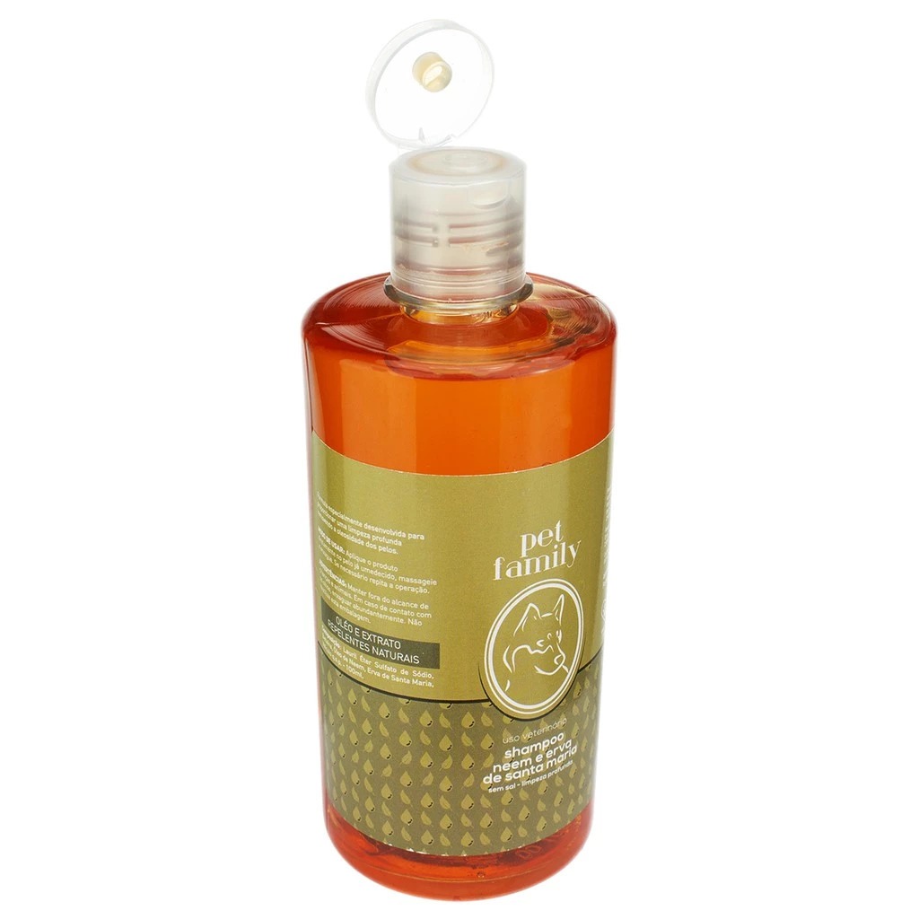 Shampoo Pet Repelente Natural À Insetos Para Cães e Gatos 500ml Banho Profissional Óleo Neem