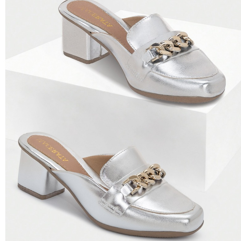 Mule Bico Quadrado com Salto Bloco Feminino Macerata Sapato Corrente da Moda Verão Ref: Q-1200