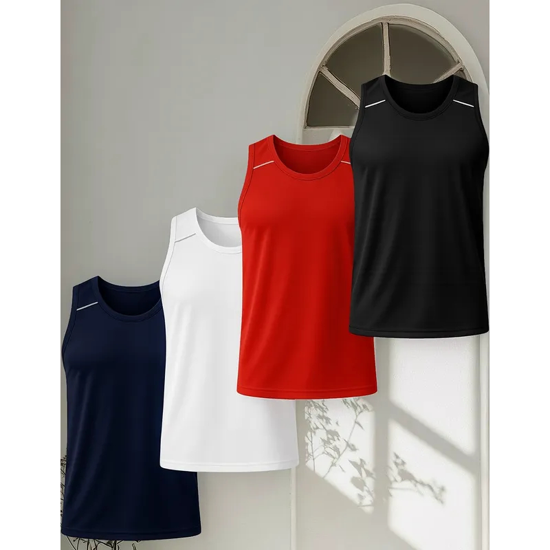 Kit 4 CAMISETA REGATA MASCULINA DRY FIT ACADEMIA POLIESTER BASICA FIT LEVE
