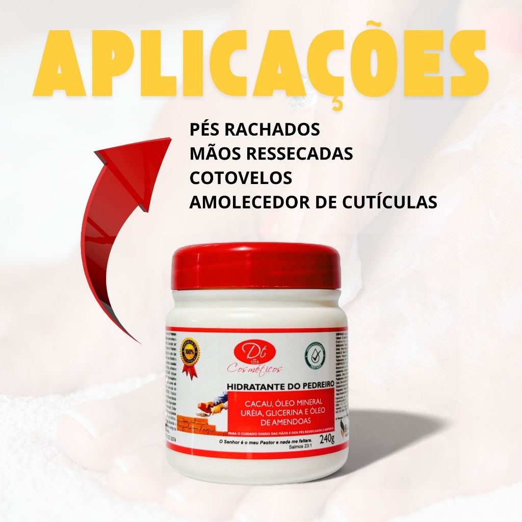 Creme Hidratante De Pedreiro Creme De Ureia Pés Rachados E Ressecados Cacau Amêndoas Glicerina