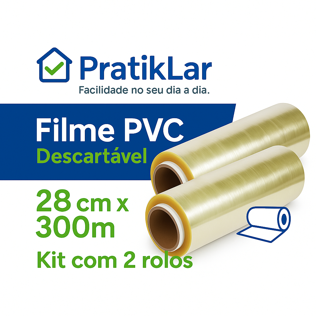 Kit 2 Rolos Bobina Plastico De Filme Pvc 28cm X 300 Metros PRATIKLAR