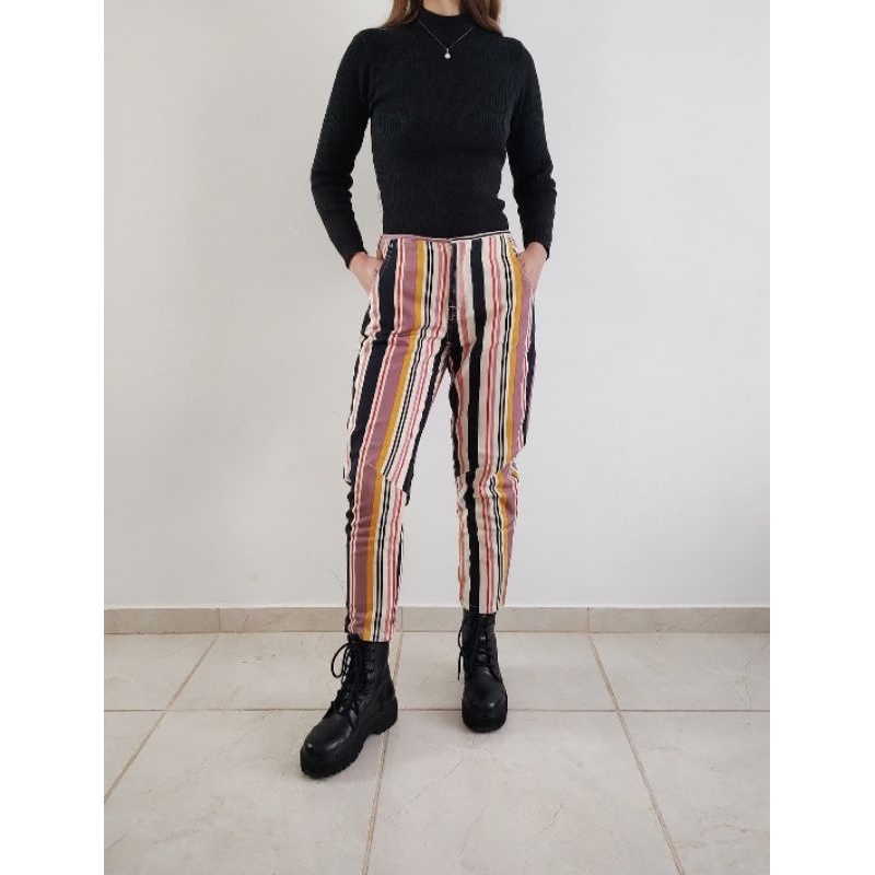 Calça jeans cigarrete listrada ANIMALE Tam 40/42 (conferir medidas) • Brechó