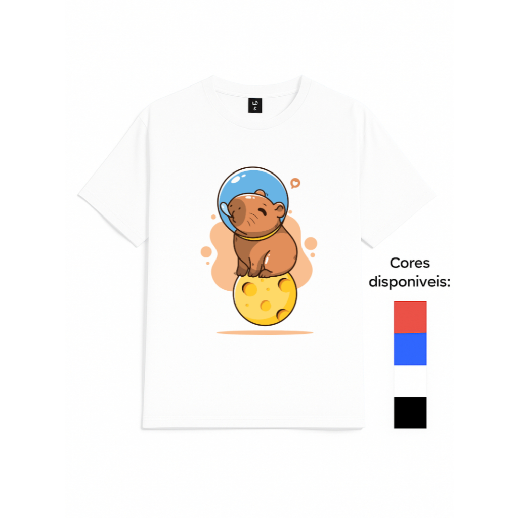 Camiseta Capivara Astronauta Infantil e Adulto Masculina Menino Camisa Juvenil Básica Branca Estilosa Unissex Básica