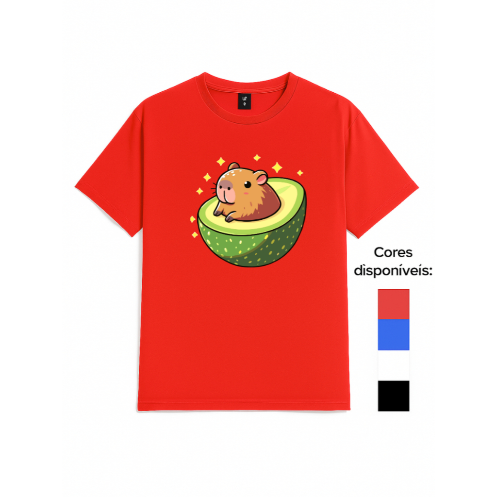 Camiseta Capivara Abacate Infantil e Adulto Masculina Menino Camisa Juvenil Básica Branca Estilosa Unissex Estampada