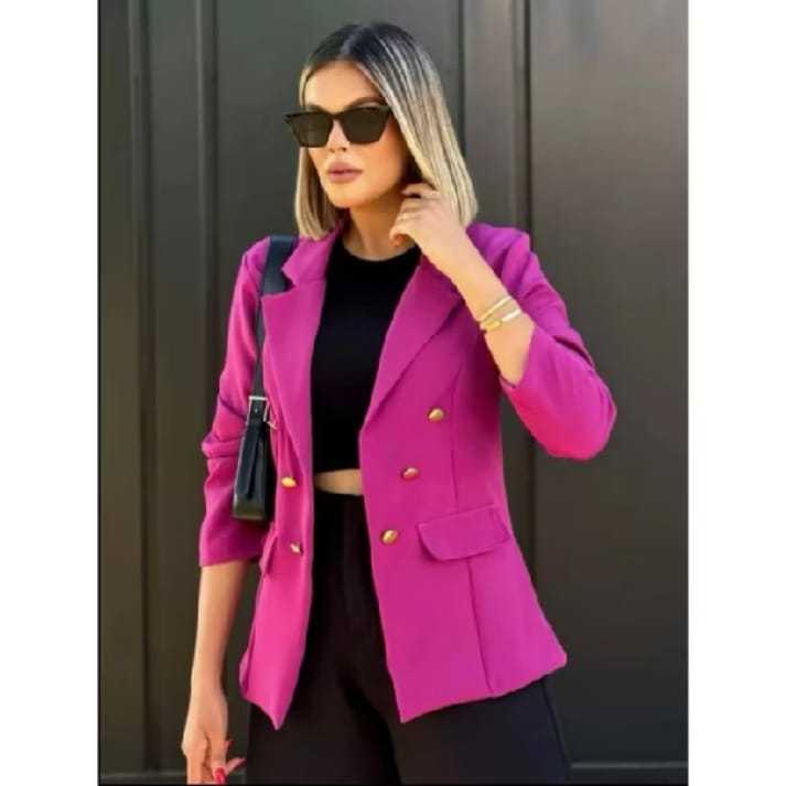 Blazer Feminino Casaquinho Alfaiataria Maxi  Longo Sobretudo Casaco Social Com Botão