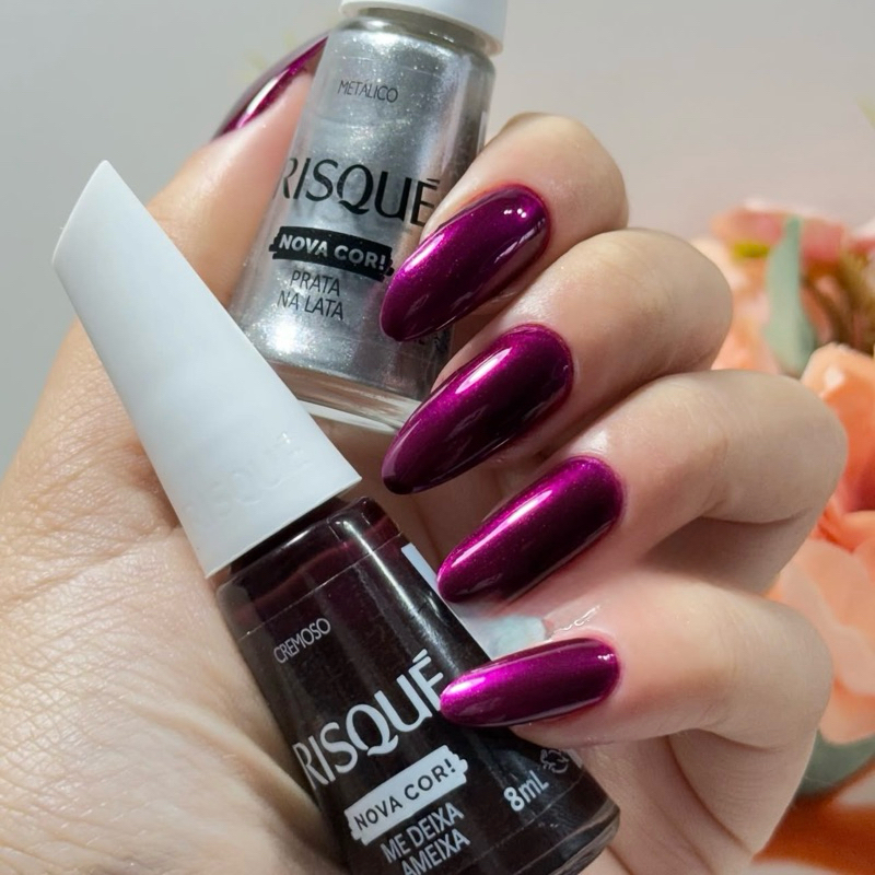 Kit 2 Esmalte Risque Prata Na Lata e Me Deixa Ameixa