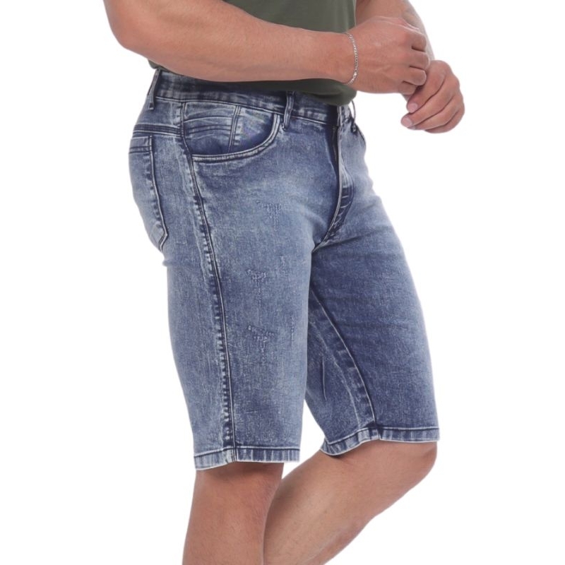Bermuda Masculina Jeans Com Elastano  Tradicional Corte Reto Direto de Fábrica