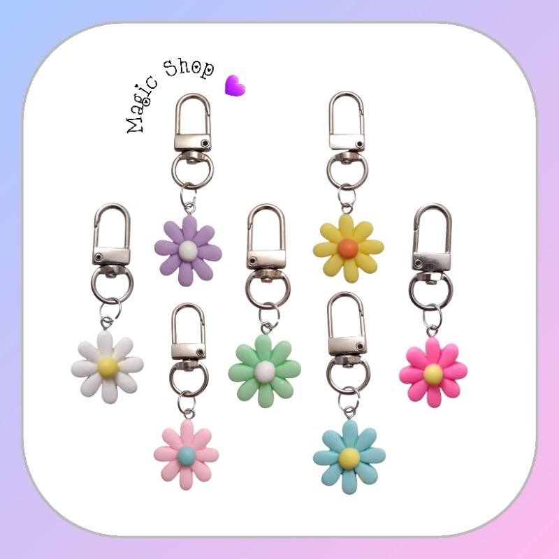 Chaveiro com pingente de Margarida/Flores coloridas/Acessório de bolsa, estojo, mochila e Chaves/flor/Florzinha/Girassol em Oferta na Shopee
