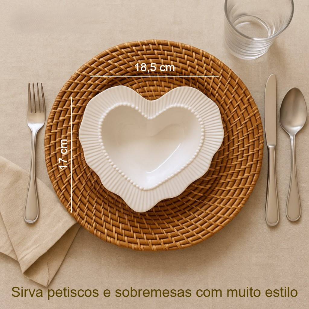 Kit Até 2 Bowls de Coração Cerâmica Branco Borda Ondulada – Mesa Posta, Petiscos e Sobremesas Românticas