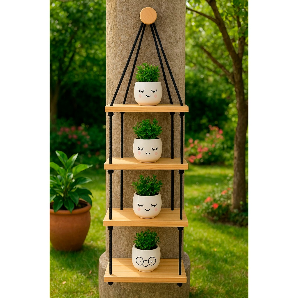 Prateleira 3 ou 5 Andares Madeira Crua Suspensa Estante Nicho Suculentas Plantas Decorativa