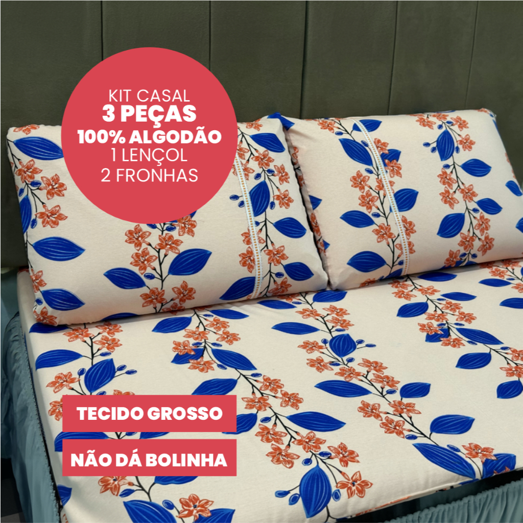 Jogo de Lençol Malha Grossa 100% Algodão com Elástico Solteiro Casal Queem King Estampado ...