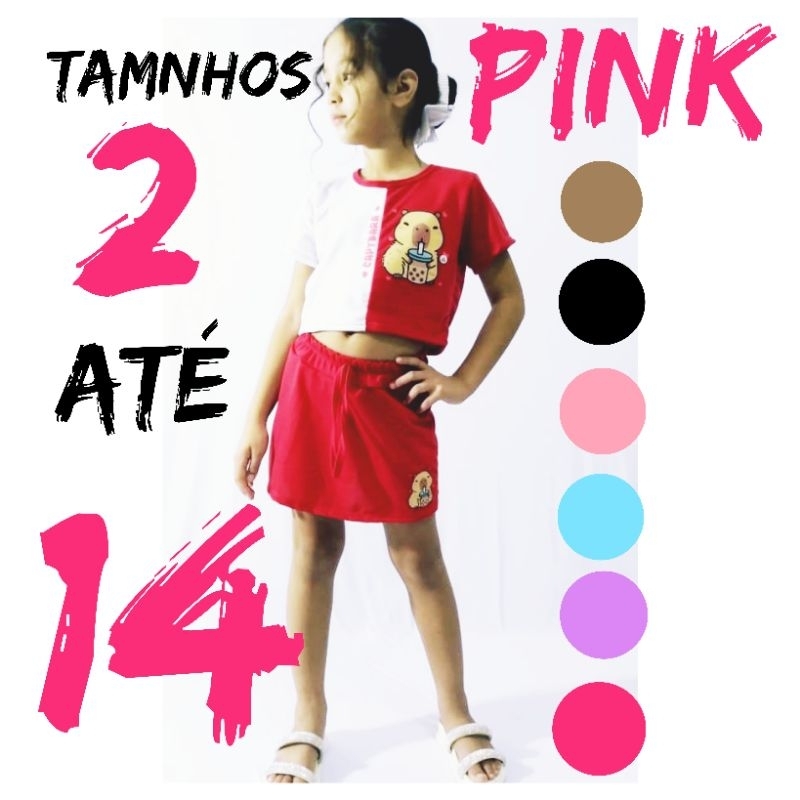 conjunto infantil menina juvenil feminino  short saia e blusa capivara