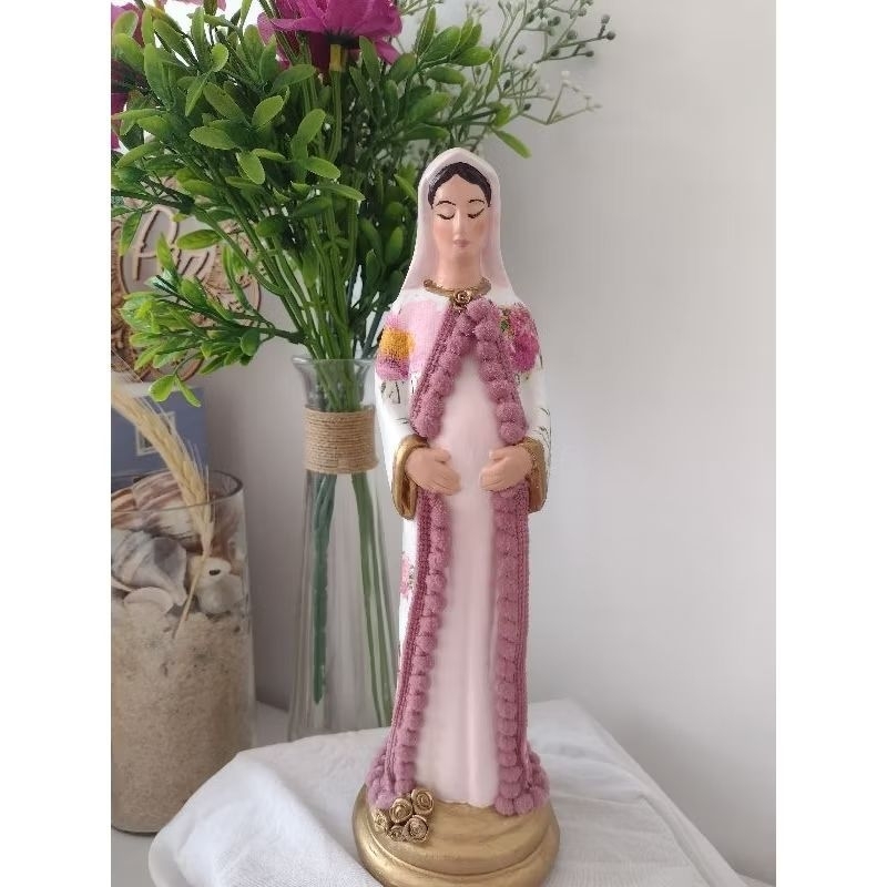 Estátua de Nossa Senhora Grávida - Gesso - 15cm