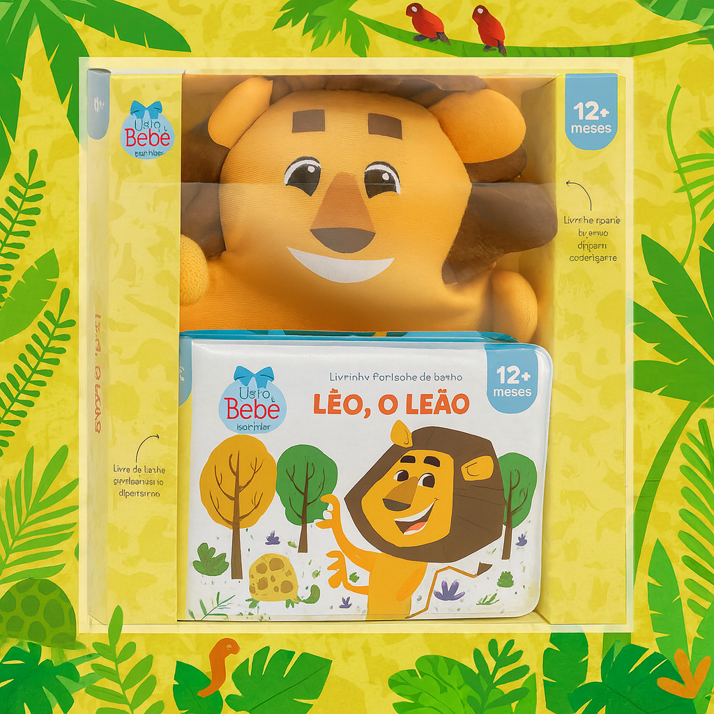 Livrinho Fantoche De Banho Selva Leão | Livro Infantil Educativo Sensorial Para 