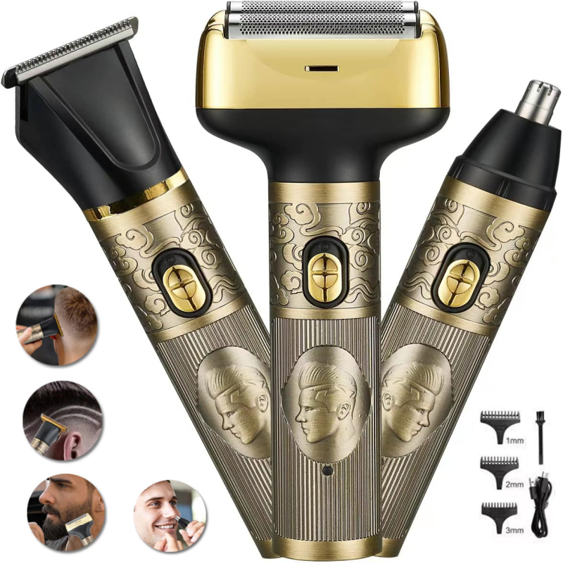 Maquina De Barbear Aparador e Depilador de Pelos Elétrico 3 Em 1+3 Pentes Sem fio e impermeável