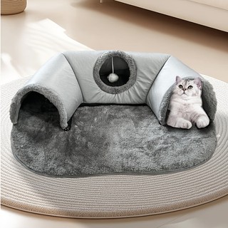 Cama de túnel para gatos 2 em 1 com cama removível para gatos de até 4 kg-Casa confortável e divertida