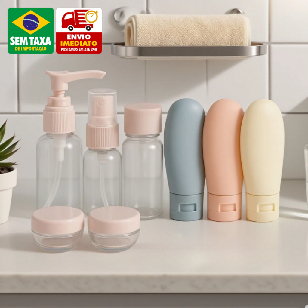 Organizadores Conjunto Portátil de Viagem com Frascos e Potes Higiene Cosméticos Cores Sortidas em Oferta na Shopee