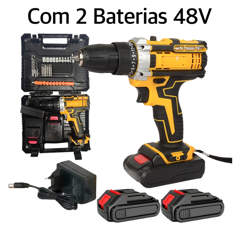 Parafusadeira Furadeira 48V 2 Baterias Com Maleta e Acessórios Completo