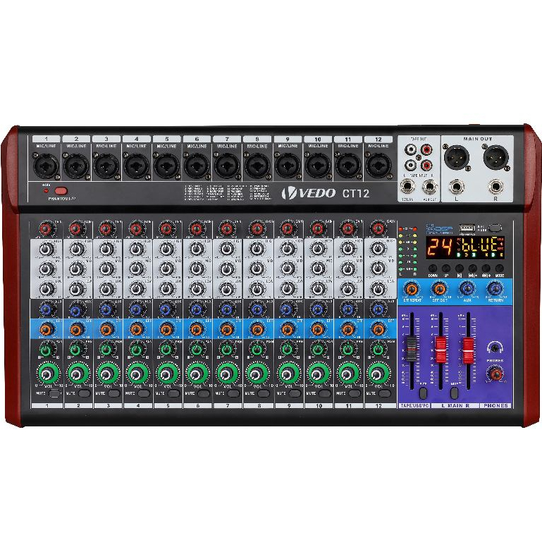 VEDO Mesa De Som 8/12 Canais Bluetooth 24DSP Com Placas Digitais Gravação USB Flash Drive/OTG +48V Phantom Power AUX