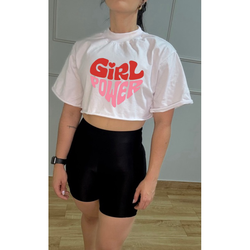 Academia Cropped Camiseta Oversize Feminino Esporte 100% Algodão Estiloso Confortável Treino Fitness Girl Power Versátil