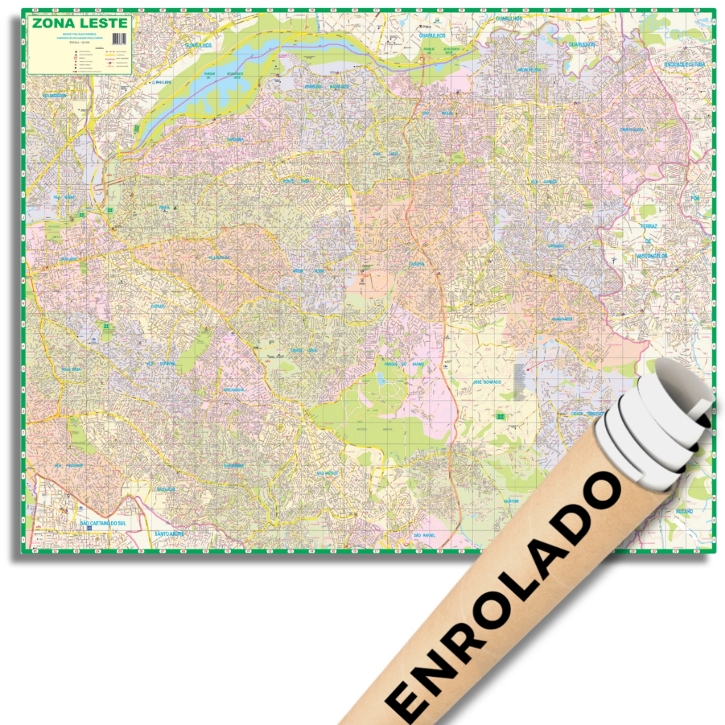Mapa Zona Leste de São Paulo Região Poster Ruas Geografico Rotas Guia