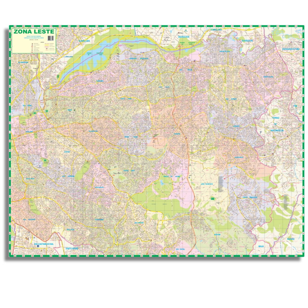 Mapa São Paulo Região Zona Leste Parcial Poster Ruas Guia