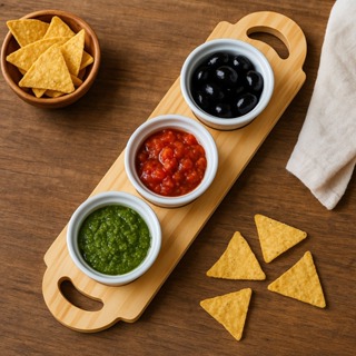 Kit Tábua Com 3 Ramequins Porcelana Servir Molhos Tempero Petiscos Decoração Mesa Posta em Oferta na Shopee