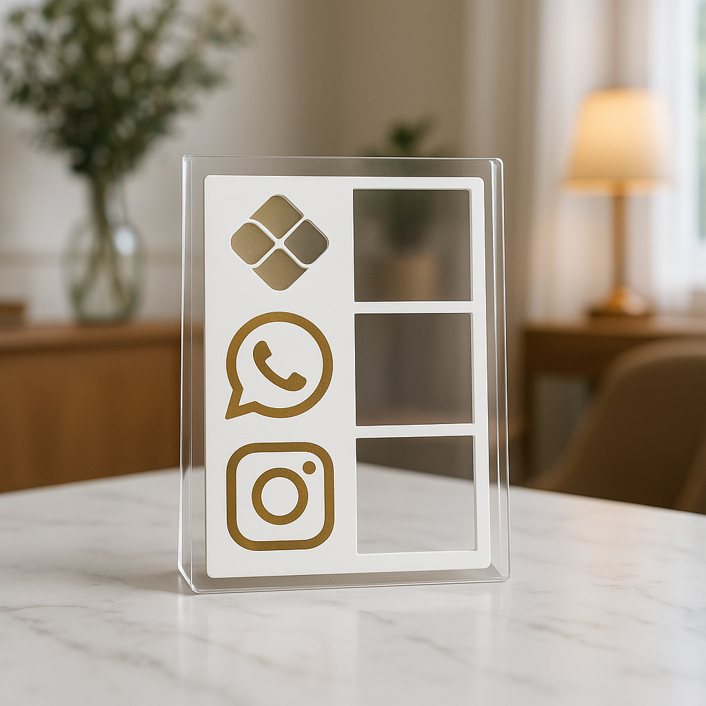 Placa Pix QR Code Display em Acrílico Whats E Instagram Para Mesa Balcão