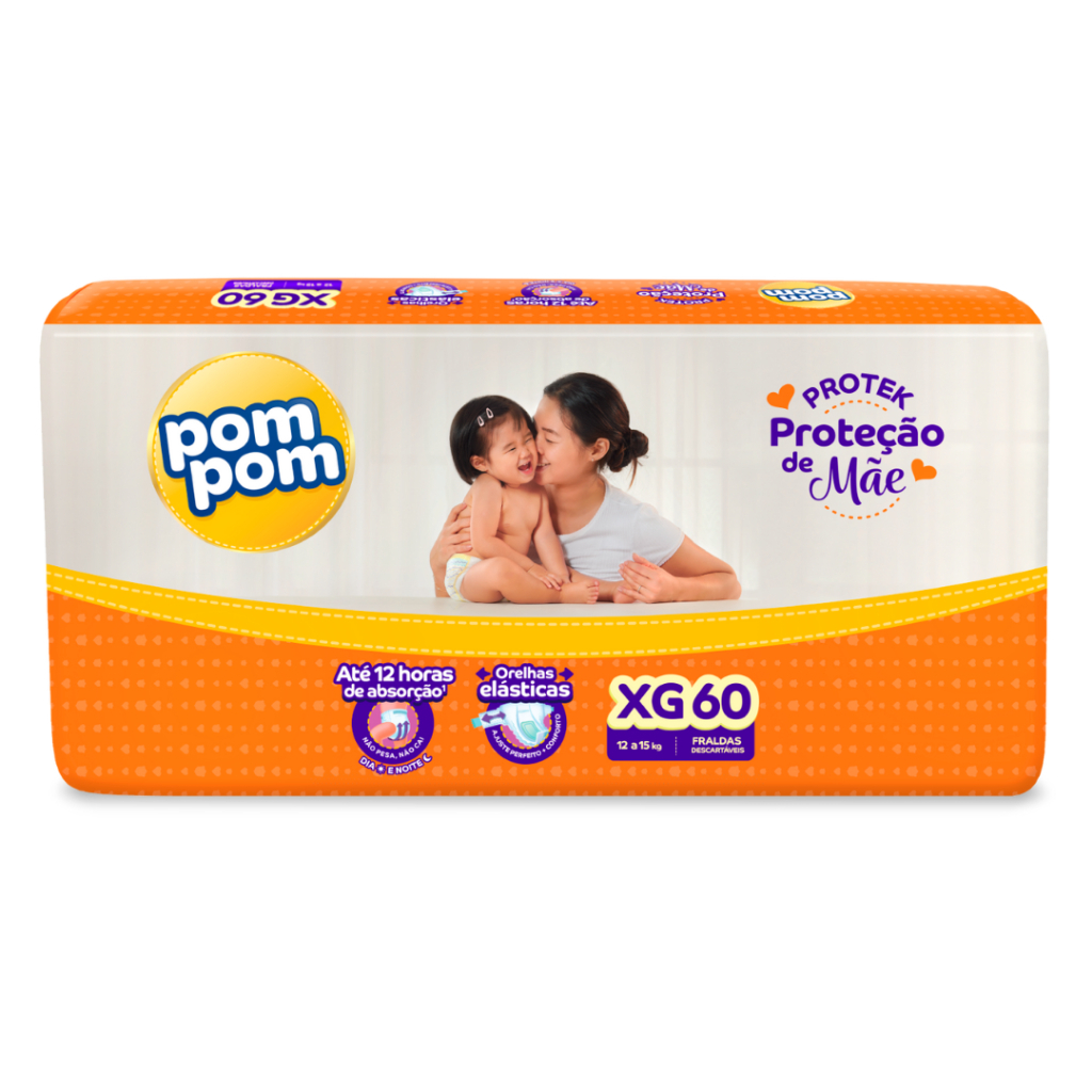 Fralda Pom Pom Protek Amor de Mãe Hiper XG 60un